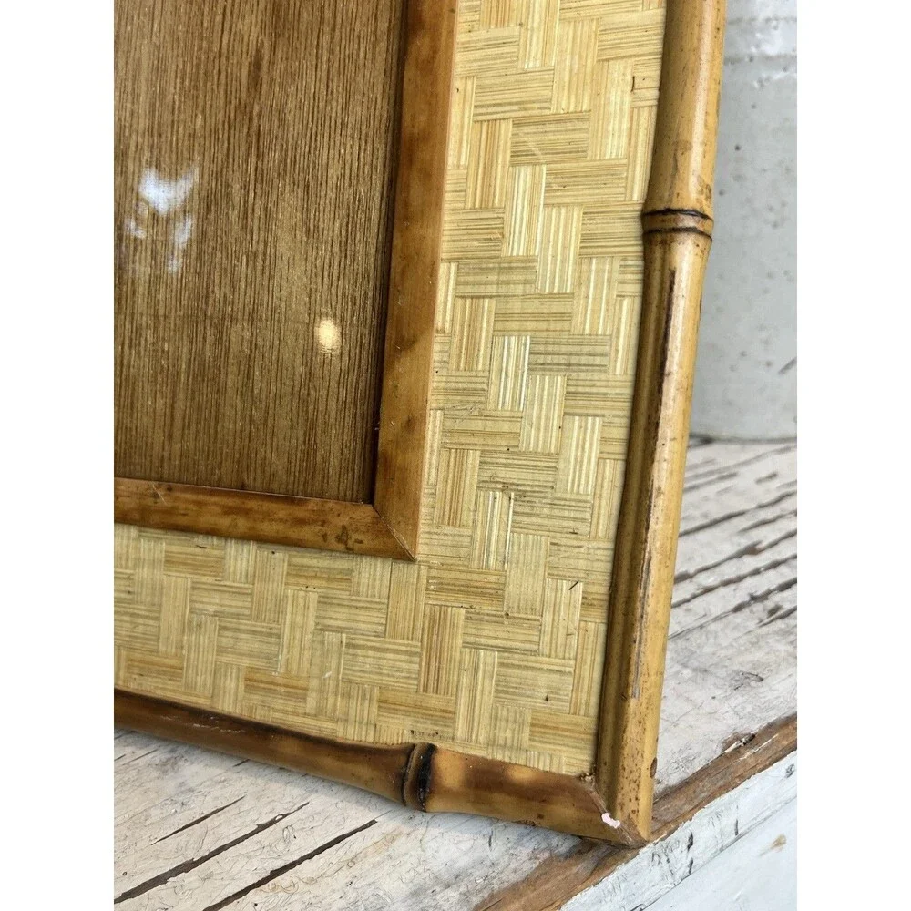 Vintage 1980’s Natural Woven Bamboo Picture Photo Frame W/ Bamboo Backing / Mint